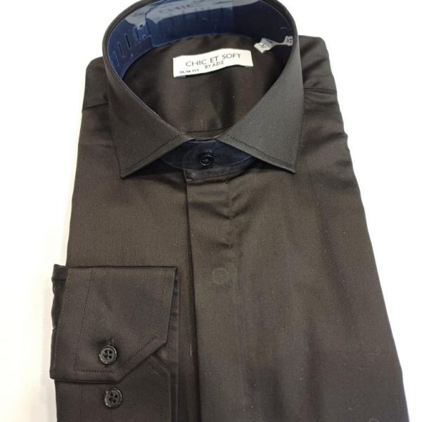 Chemise noir bouton caché poignet simple