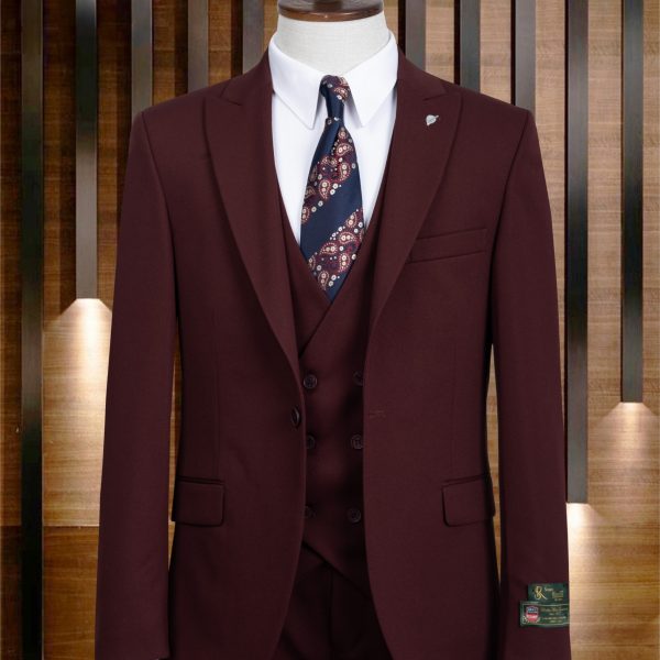 Costume 3 pièces bordeau gilet croisé