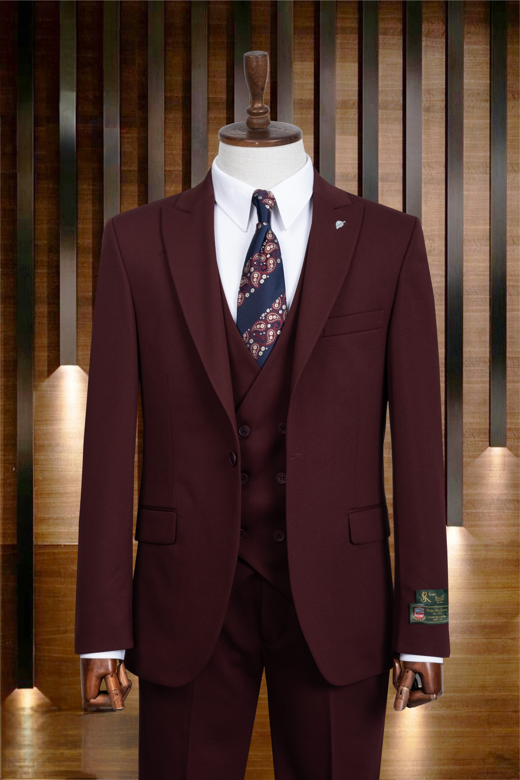 Costume 3 pièces bordeau gilet croisé