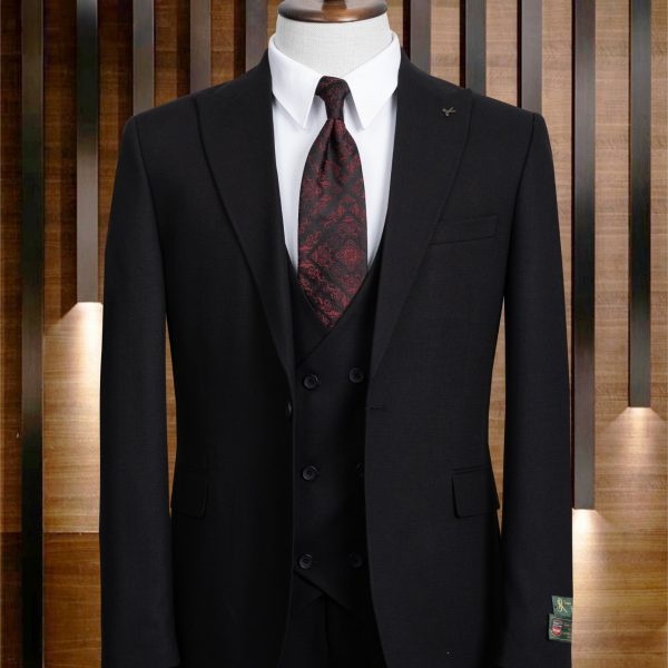 Costume 3 pièces noir  gilet croisé