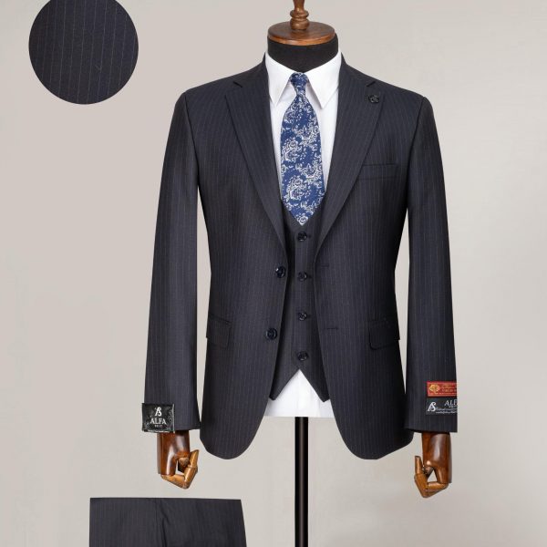 Costume trois pièces bleu rayé borsalino