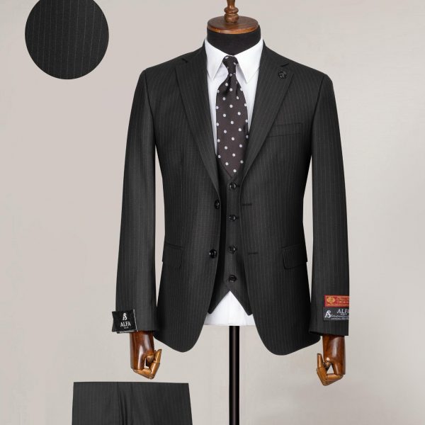 Costume trois pièces noir rayé borsalino