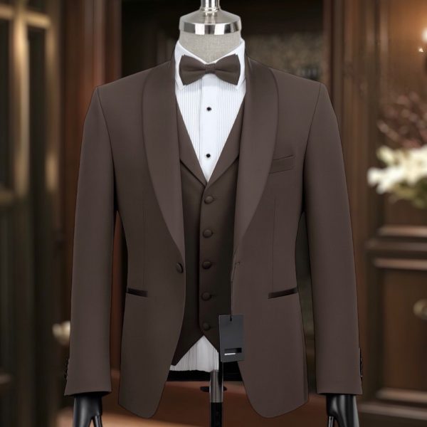 Smoking 3 pièces maron col chale