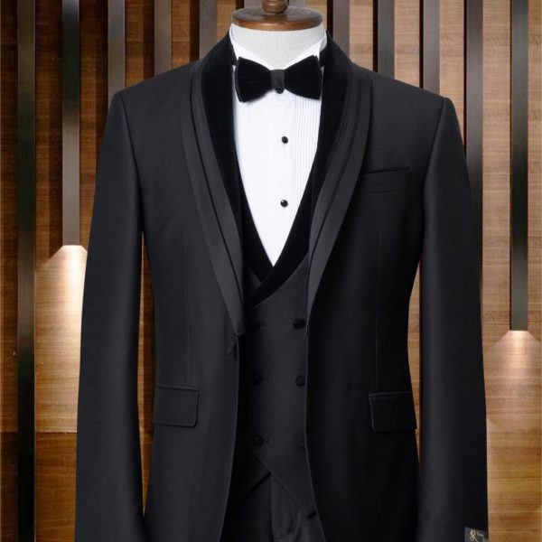 Smoking 3 pièces noir col chale double liseré velour mod 1