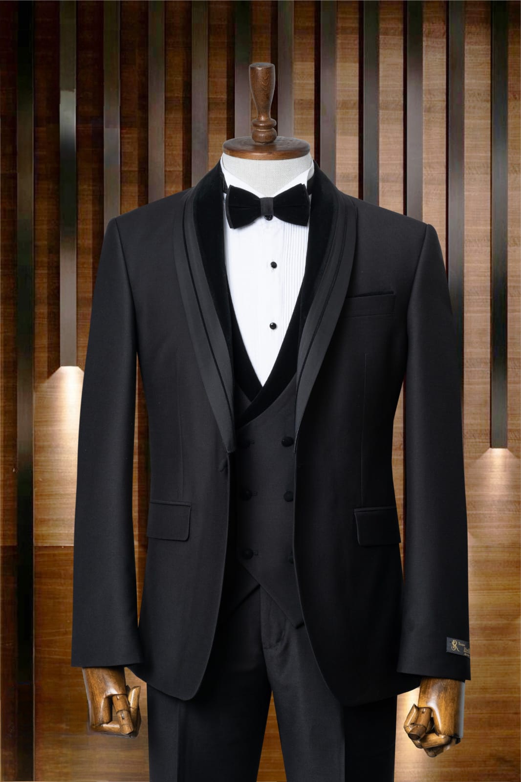 Smoking 3 pièces noir col chale double liseré velour mod 1