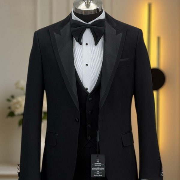 Smoking 3 pièces noir col piqué mod 1