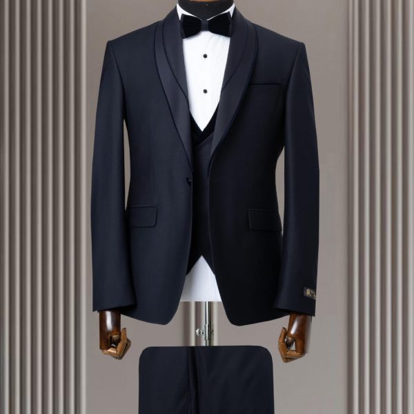 Smoking damien bleu col chal satin velour