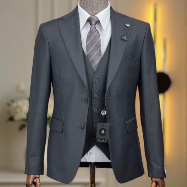 Costume 3 pièces gris anthracite gilet droit