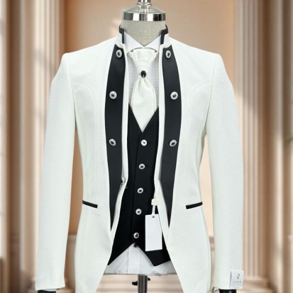 Smoking blanc motif relief col officier
