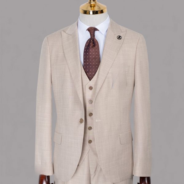 Costume beige fil a fil 3pièces unis