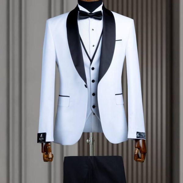 Smoking blanc col chal satin noir