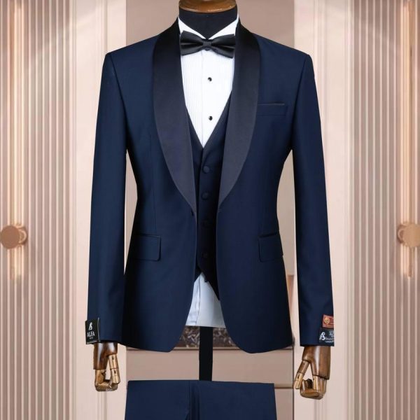 Smoking bleu col chal satin